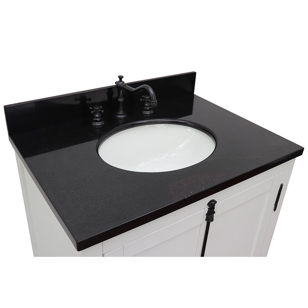 31" Single Vanity In Glacier Ash Finish Top With Black Galaxy And Oval Sink - Luxe Bathroom Vanities