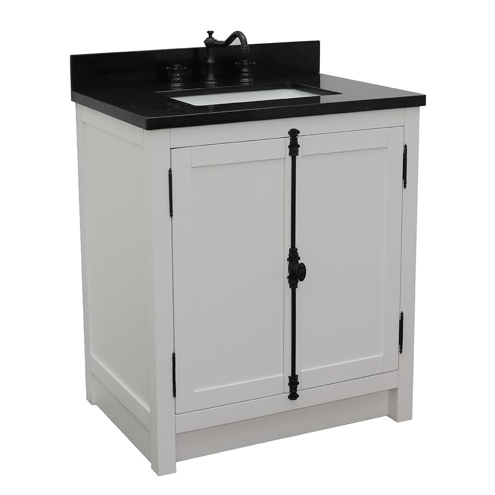 31" Single Vanity In Glacier Ash Finish Top With Black Galaxy And Rectangle Sink - Luxe Bathroom Vanities