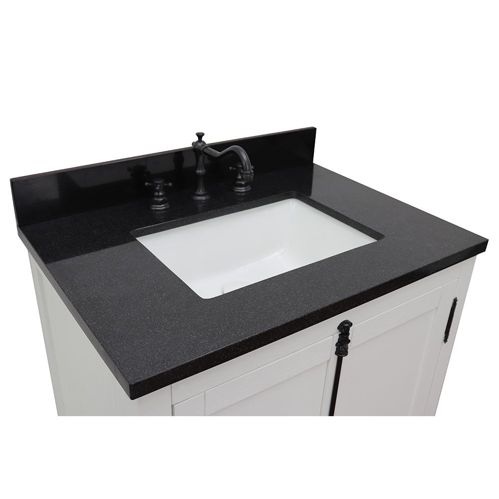 31" Single Vanity In Glacier Ash Finish Top With Black Galaxy And Rectangle Sink - Luxe Bathroom Vanities