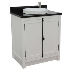 31" Single Vanity In Glacier Ash Finish Top With Black Galaxy And Round Sink - Luxe Bathroom Vanities