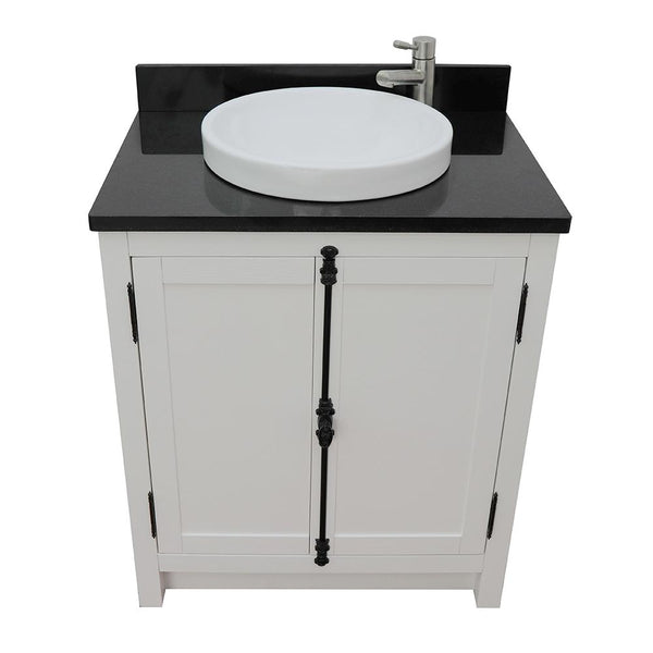 31" Single Vanity In Glacier Ash Finish Top With Black Galaxy And Round Sink - Luxe Bathroom Vanities