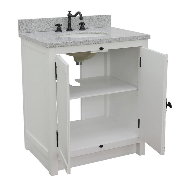 31" Single Vanity In Glacier Ash Finish Top With Gray Granite And Oval Sink - Luxe Bathroom Vanities