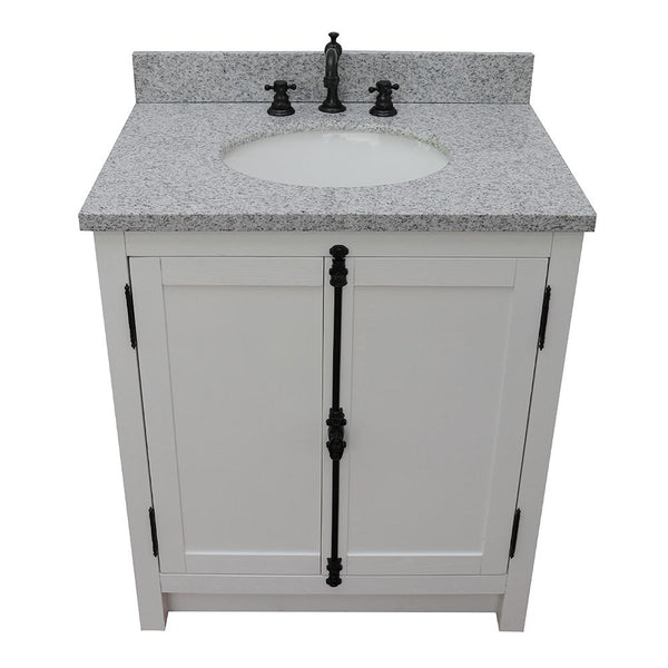 31" Single Vanity In Glacier Ash Finish Top With Gray Granite And Oval Sink - Luxe Bathroom Vanities