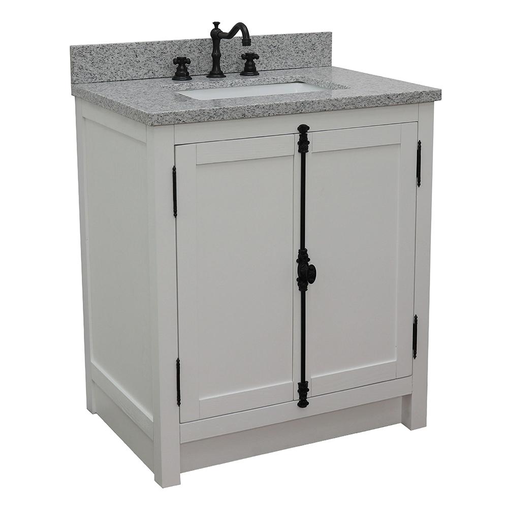 31" Single Vanity In Glacier Ash Finish Top With Gray Granite And Rectangle Sink - Luxe Bathroom Vanities