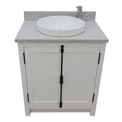 31" Single Vanity In Glacier Ash Finish Top With Gray Granite And Round Sink - Luxe Bathroom Vanities