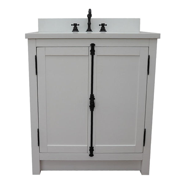 31" Single Vanity In Glacier Ash Finish Top With White Quartz And Oval Sink - Luxe Bathroom Vanities