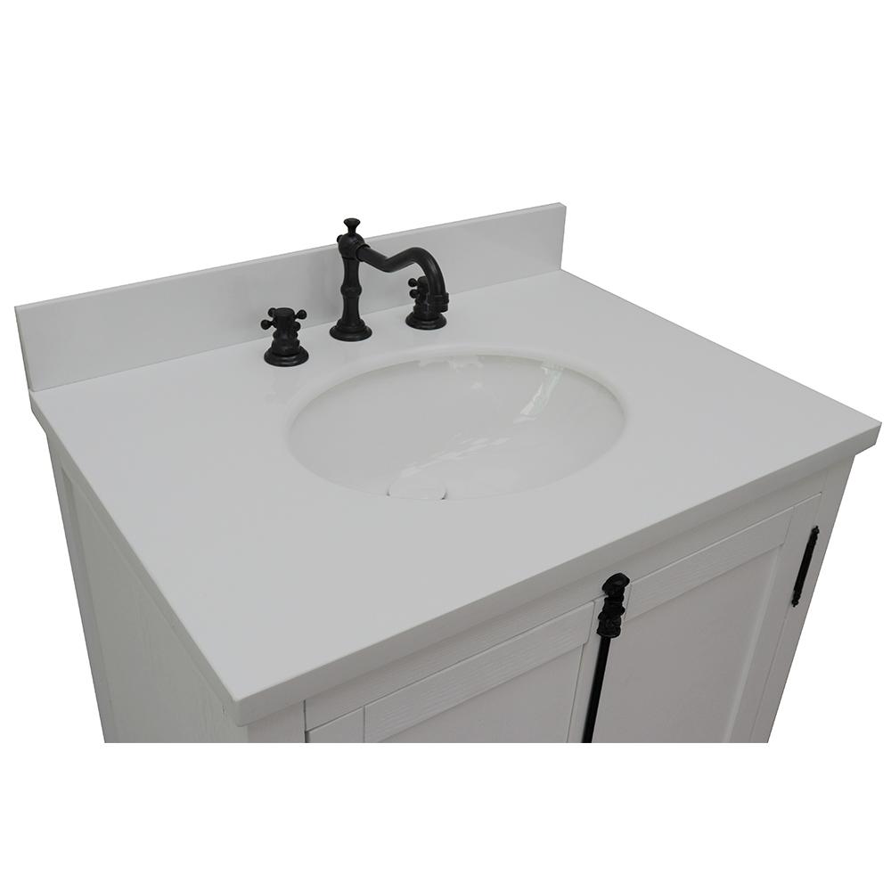 31" Single Vanity In Glacier Ash Finish Top With White Quartz And Oval Sink - Luxe Bathroom Vanities