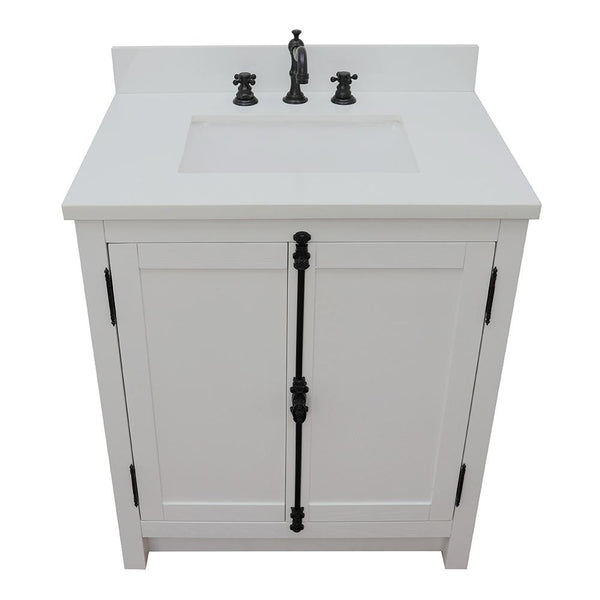 31" Single Vanity In Glacier Ash Finish Top With White Quartz And Rectangle Sink - Luxe Bathroom Vanities