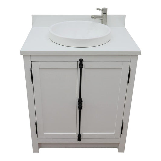 31" Single Vanity In Glacier Ash Finish Top With White Quartz And Round Sink - Luxe Bathroom Vanities
