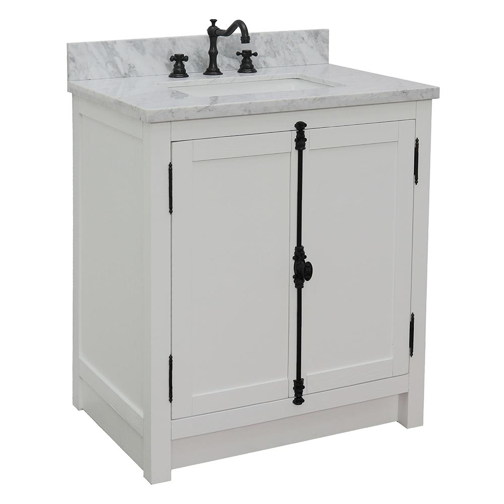 31" Single Vanity In Glacier Ash Finish Top With White Carrara And Rectangle Sink - Luxe Bathroom Vanities