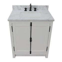 31" Single Vanity In Glacier Ash Finish Top With White Carrara And Rectangle Sink - Luxe Bathroom Vanities