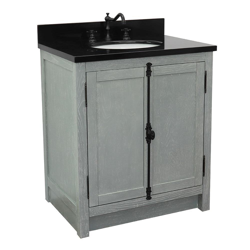 31" Single Vanity In Gray Ash Finish Top With Black Galaxy And Oval Sink - Luxe Bathroom Vanities