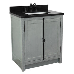 31" Single Vanity In Gray Ash Finish Top With Black Galaxy And Rectangle Sink - Luxe Bathroom Vanities