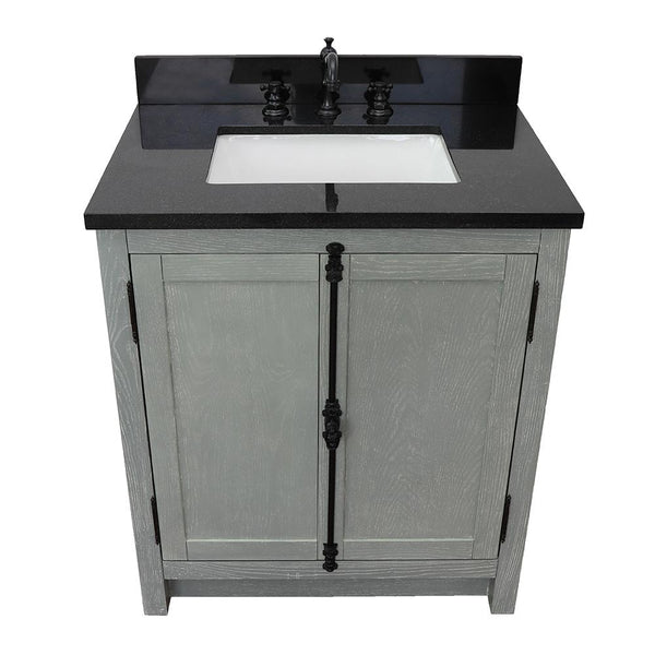 31" Single Vanity In Gray Ash Finish Top With Black Galaxy And Rectangle Sink - Luxe Bathroom Vanities