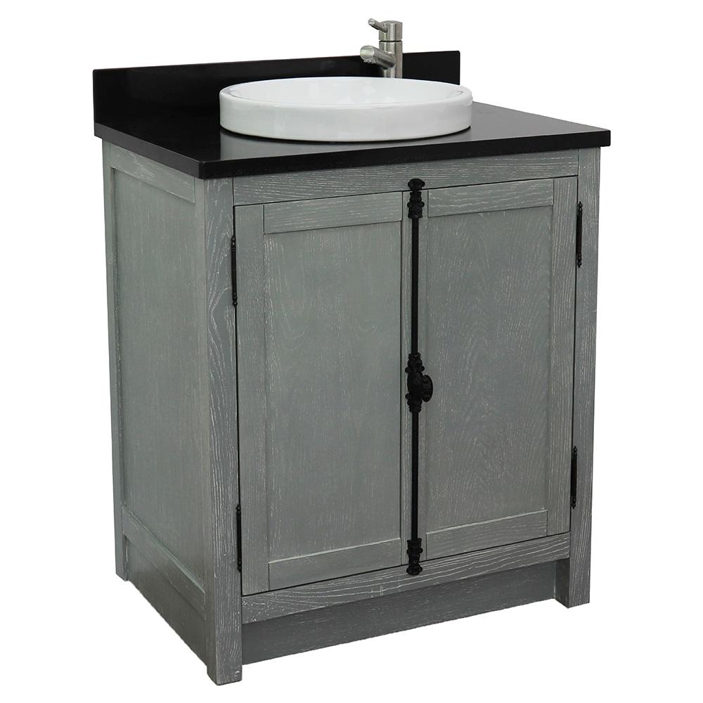 31" Single Vanity In Gray Ash Finish Top With Black Galaxy And Round Sink - Luxe Bathroom Vanities