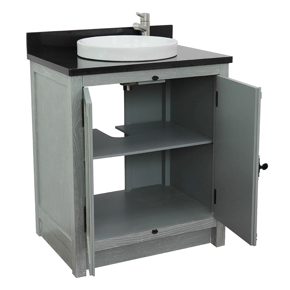 31" Single Vanity In Gray Ash Finish Top With Black Galaxy And Round Sink - Luxe Bathroom Vanities