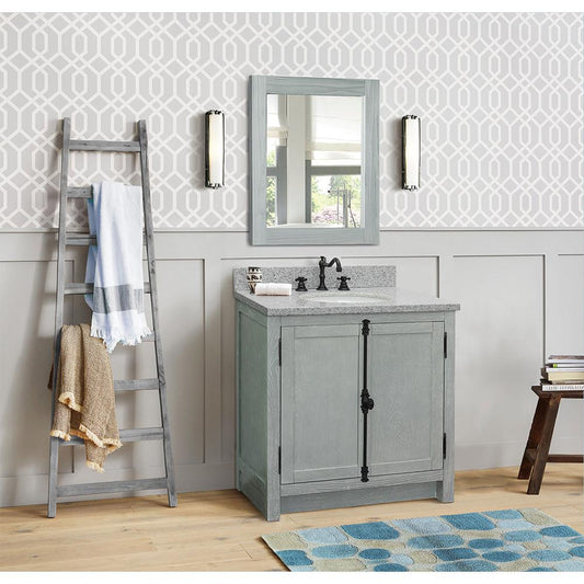 31" Single Vanity In Gray Ash Finish Top With Gray Granite And Oval Sink - Luxe Bathroom Vanities