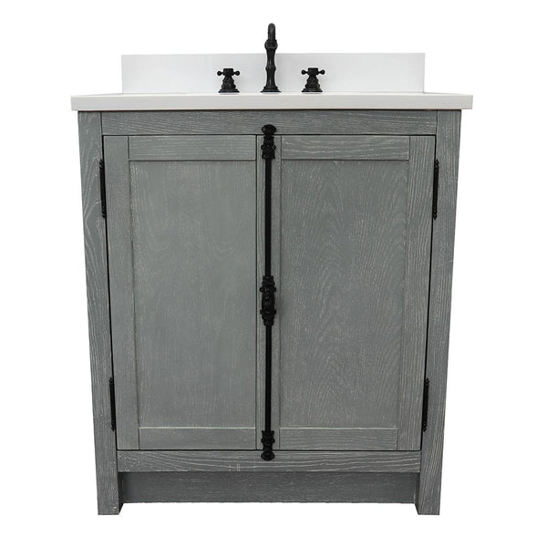 31" Single Vanity In Gray Ash Finish Top With White Quartz And Rectangle Sink - Luxe Bathroom Vanities