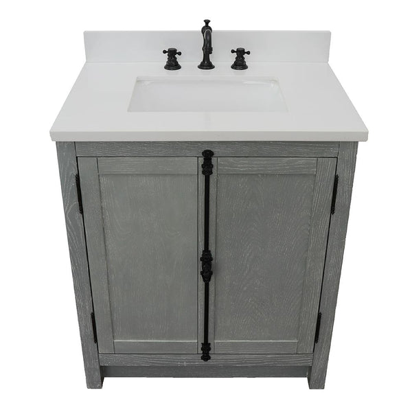 31" Single Vanity In Gray Ash Finish Top With White Quartz And Rectangle Sink - Luxe Bathroom Vanities