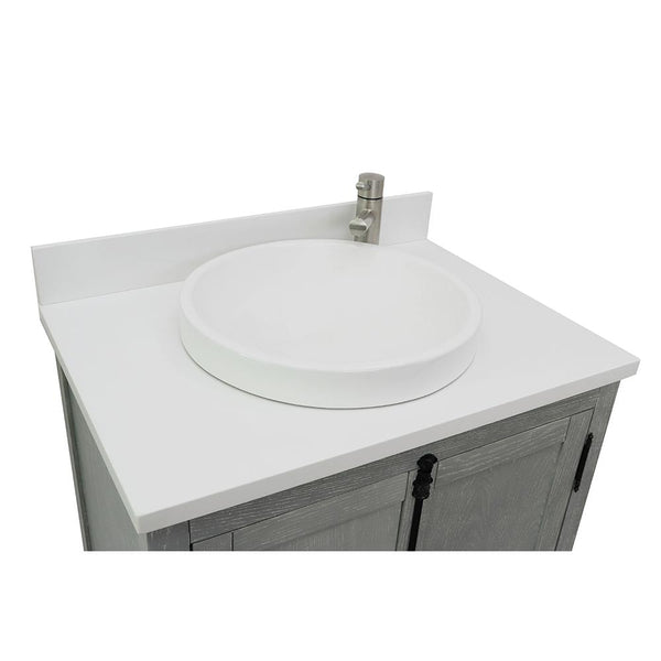 31" Single Vanity In Gray Ash Finish Top With White Quartz And Round Sink - Luxe Bathroom Vanities