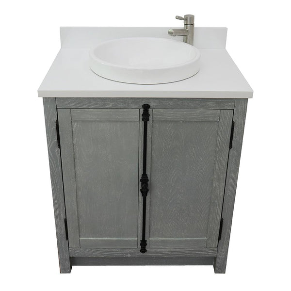 31" Single Vanity In Gray Ash Finish Top With White Quartz And Round Sink - Luxe Bathroom Vanities