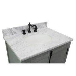 31" Single Vanity In Gray Ash Finish Top With White Carrara And Oval Sink - Luxe Bathroom Vanities