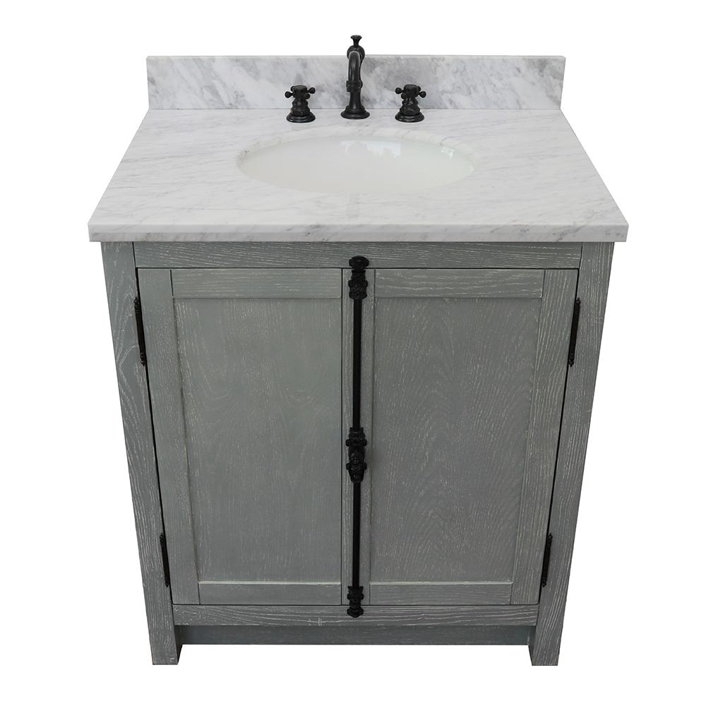 31" Single Vanity In Gray Ash Finish Top With White Carrara And Oval Sink - Luxe Bathroom Vanities