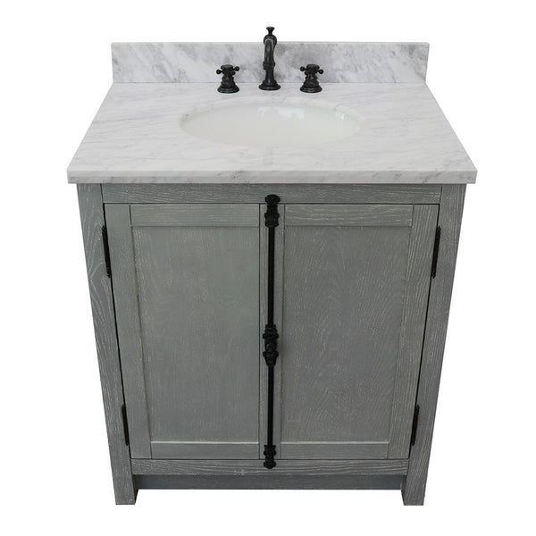 31" Single Vanity In Brown Ash Top With White Carrara And Oval Sink - Luxe Bathroom Vanities