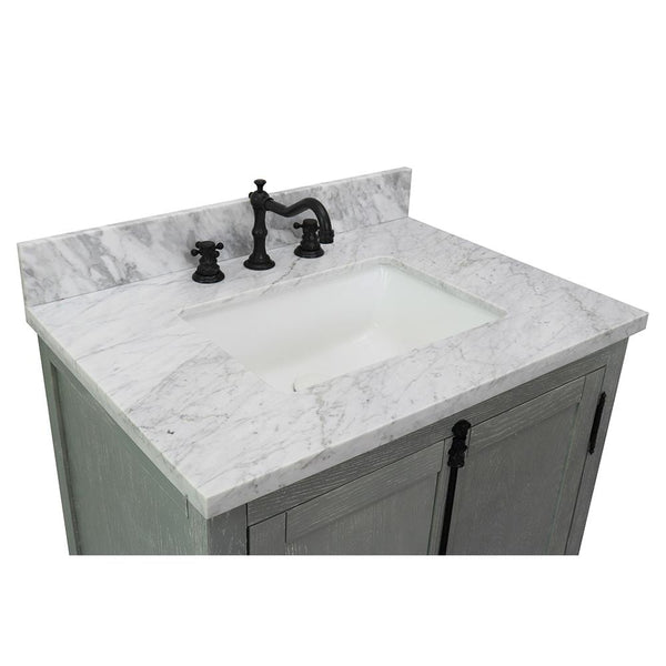 31" Single Vanity In Gray Ash Finish Top With White Carrara And Rectangle Sink - Luxe Bathroom Vanities