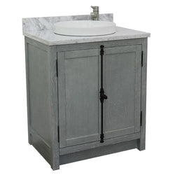 31" Single Vanity In Gray Ash Finish Top With White Carrara And Round Sink - Luxe Bathroom Vanities