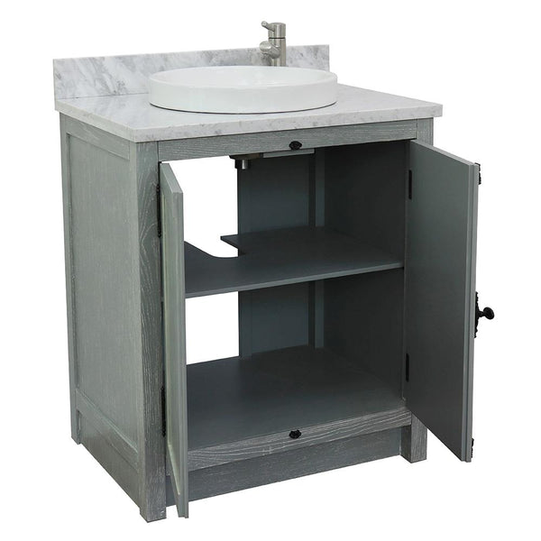 31" Single Vanity In Gray Ash Finish Top With White Carrara And Round Sink - Luxe Bathroom Vanities