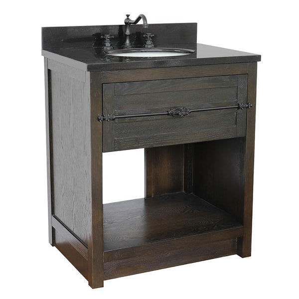 31" Single Vanity In Brown Ash Finish Top With Black Galaxy And Oval Sink - Luxe Bathroom Vanities