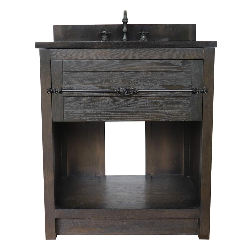 31" Single Vanity In Brown Ash Finish Top With Black Galaxy And Oval Sink - Luxe Bathroom Vanities