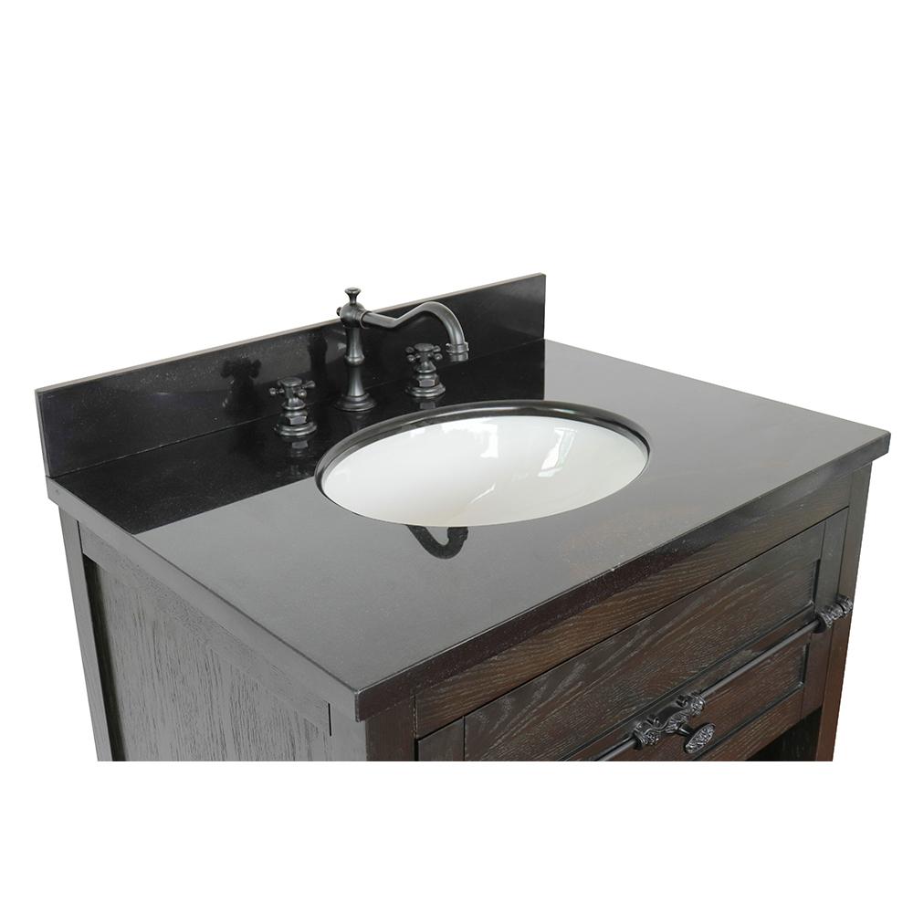 31" Single Vanity In Brown Ash Finish Top With Black Galaxy And Oval Sink - Luxe Bathroom Vanities