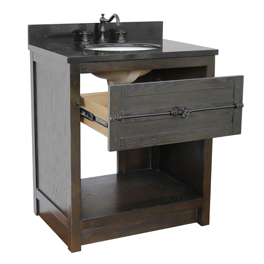 31" Single Vanity In Brown Ash Finish Top With Black Galaxy And Oval Sink - Luxe Bathroom Vanities