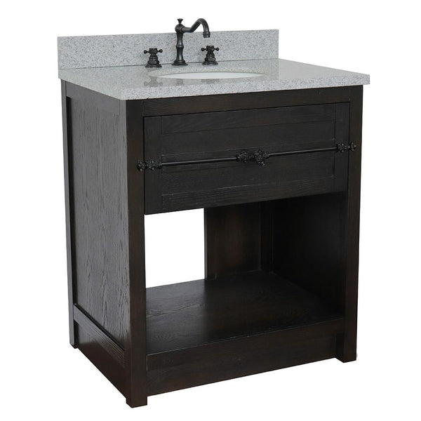 31" Single Vanity In Brown Ash Finish Top With Gray Granite And Oval Sink - Luxe Bathroom Vanities