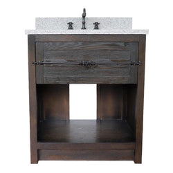 31" Single Vanity In Brown Ash Finish Top With Gray Granite And Rectangle Sink - Luxe Bathroom Vanities