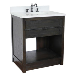 31" Single Vanity In Brown Ash Finish Top With White Quartz And Oval Sink - Luxe Bathroom Vanities