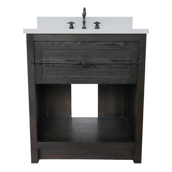 31" Single Vanity In Brown Ash Finish Top With White Quartz And Rectangle Sink - Luxe Bathroom Vanities