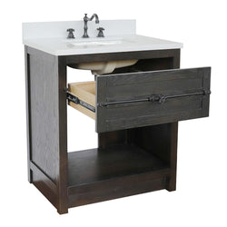 31" Single Vanity In Brown Ash Finish Top With White Quartz And Rectangle Sink - Luxe Bathroom Vanities