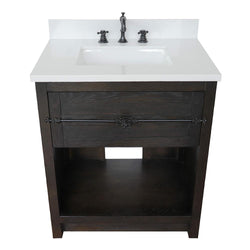 31" Single Vanity In Brown Ash Finish Top With White Quartz And Rectangle Sink - Luxe Bathroom Vanities