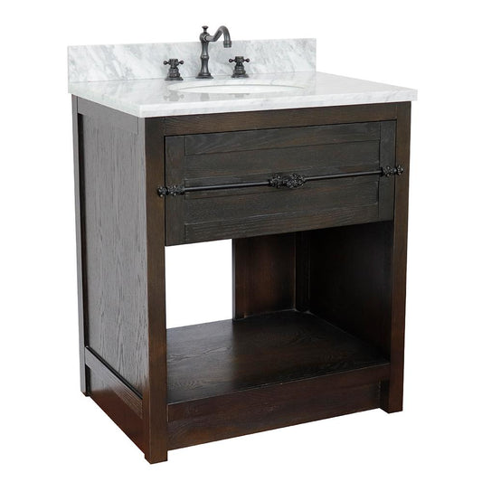 31" Single Vanity In Brown Ash Finish Top With White Carrara And Oval Sink - Luxe Bathroom Vanities