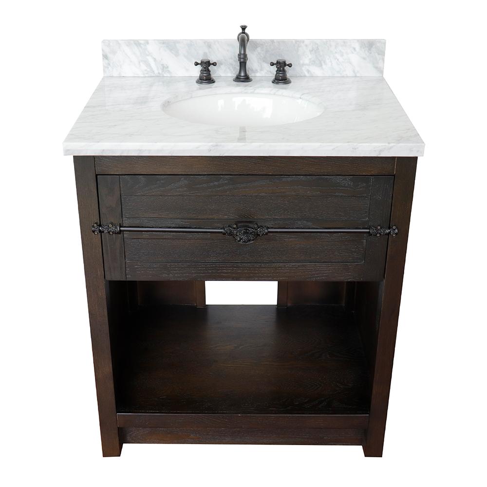 31" Single Vanity In Brown Ash Finish Top With White Carrara And Oval Sink - Luxe Bathroom Vanities