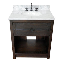 31 Single Vanity In Brown Ash Finish Top With White Carrara And Oval Sink Luxe Bathroom Vanities