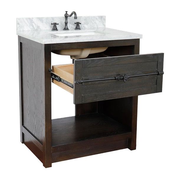 31" Single Vanity In Brown Ash Finish Top With White Carrara And Rectangle Sink - Luxe Bathroom Vanities