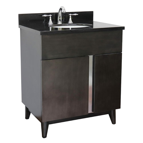 31" Single Vanity In Silvery Brown Finish Top With Black Galaxy And Oval Sink - Luxe Bathroom Vanities