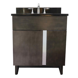 31" Single Vanity In Silvery Brown Finish Top With Black Galaxy And Oval Sink - Luxe Bathroom Vanities
