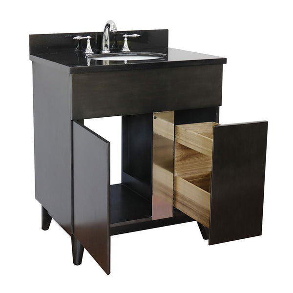 31" Single Vanity In Silvery Brown Finish Top With Black Galaxy And Oval Sink - Luxe Bathroom Vanities