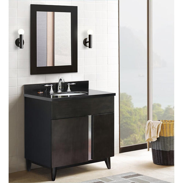 31" Single Vanity In Silvery Brown Finish Top With Black Galaxy And Oval Sink - Luxe Bathroom Vanities