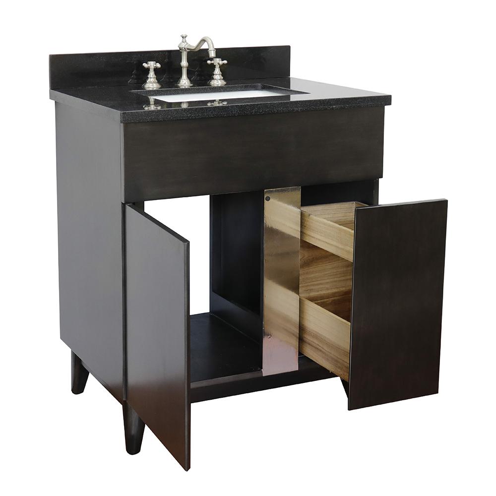 31" Single Vanity In Silvery Brown Finish Top With Black Galaxy And Rectangle Sink - Luxe Bathroom Vanities